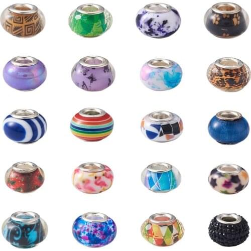 100pc/Box 14mm Large Hole Resin European Beads Mix Pattern Faceted Rondelle Spacer Beads for Bracelet Bangles Jewelry Making DIY