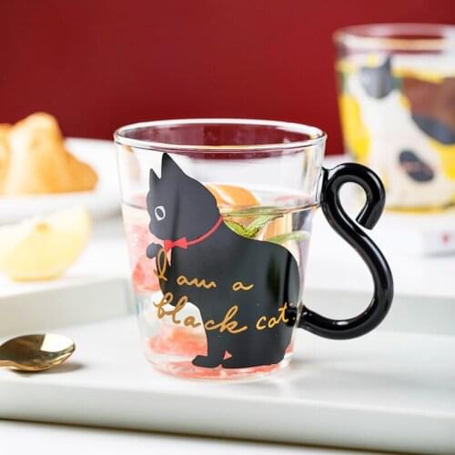 250ML Cute Cat Glass Milk Tea Coffee Cup Juice Coffee Glass Mug Cat Tail Handle Cat Valentines Day Friends Gifts Home Office