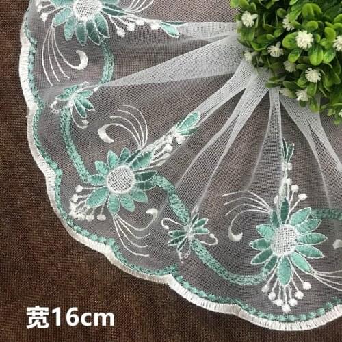 30Yards Green Lace Trim Embroidery Mesh Net Decoration 16cm Wide Fabric Doll Dress Accessories Diy Craft Clothing Material