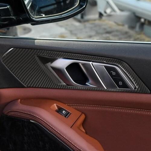 4pcs Car Styling Door Handle Decoration Frame Cover For BMW X5 G05 2019 Interior Carbon Fiber Color Doorknob Stickers Trim