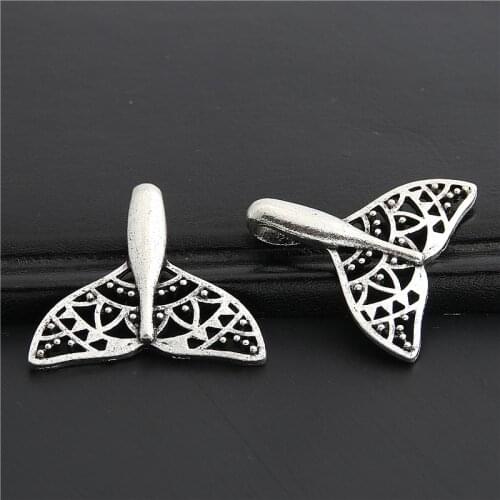 5pcs Silver Color Fish Tail Metal Charms Key Chain Necklace Pendent For Diy Jewelry Making Accessories 26x30mm A3017