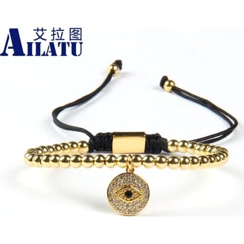 Ailatu Wholesale 10pcs/lot 4mm Stainless Steel Beads with Clear Cz Lucky Eye Macrame Bracelet