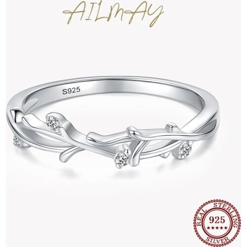 Ailmay Genuine 925 Sterling Silver Irregular Shape Stackable CZ Finger Rings Cubic Zirconia For Women Statement Jewelry Gift