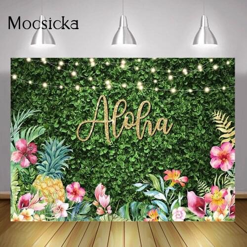 Aloha Party Backdrop Summer Tropical Flowers Newborn Baby Shower Background Green Leaves Wall Pineapple Birthday Decoration