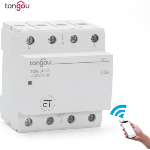 TOWICB 3P+N 80A WiFi Circuit Breaker Remote Control by eWeLink APP Voice Control With Amazon Alexa Google Din Rail Main Switch