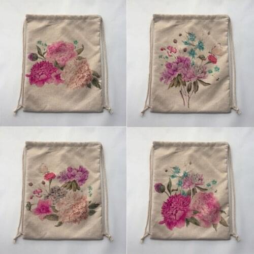 Flower print Outdoor Beach Gym Swimming Clothing Shoes Towel Storage Bag Drawstring Backpack