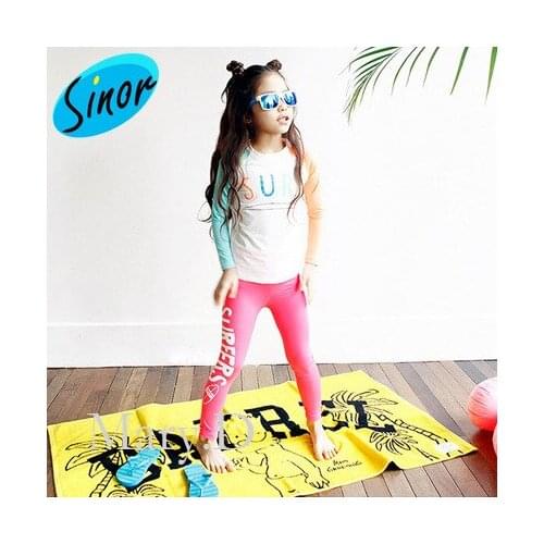 Kids Swimwear Girls Big Kid Foreign Trade New Sun Protection Long Sleeve Long Pants Student Large-Size Swimsuit Korea