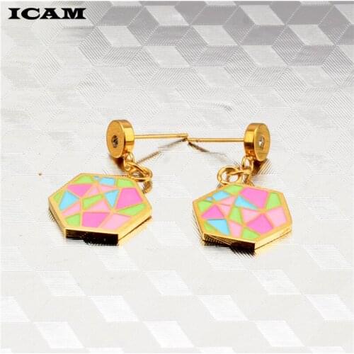 ICAM Fashion Jewelry Temperament Long Colorful Enamel Pendant Earrings Korean Wild Geometric Earring Female Elegant Earrings