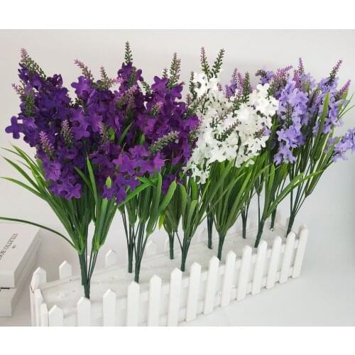 7 Heads Lavender Flower Hyacinth Artificial Flowers Bouquet Silk Plastic Flowers Green Plant Wedding Party Garden Home Decora