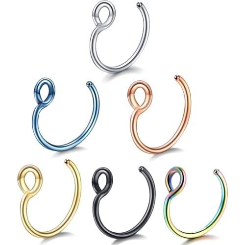 1PC Steel Faux Septum Rings Hoop Piercings Fake Nose Rings Clip on Nose Rings Rose Gold Fake Cartilage Earring Piercings Jewelry