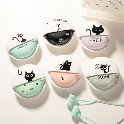 Cute Cat Macarons 3.5mm in-ear Stereo Earphones with Mic Earphone Case for iPhone Xiaomi Girls Kids Child Student for MP3 Gifts