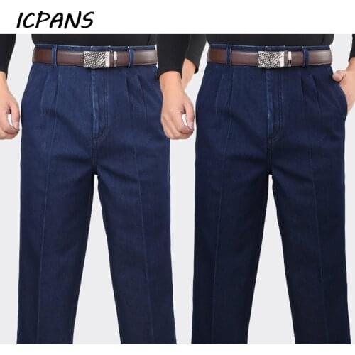 ICPANS High Waist Denim Jeans for Men Autumn Classic Straight Loose Blue Stretch Jeans Men 2019 Plus Size 30- 42 44 46