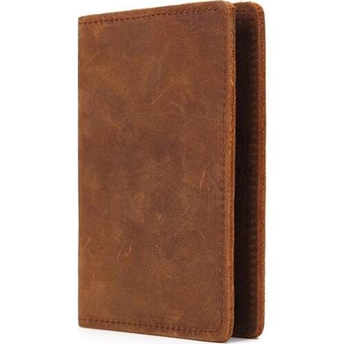 Genuine Leather Crazy Horse Passport Cover Men Wallet ID Credit Card Case Vintage Male Passport Holder for Men Slim Document