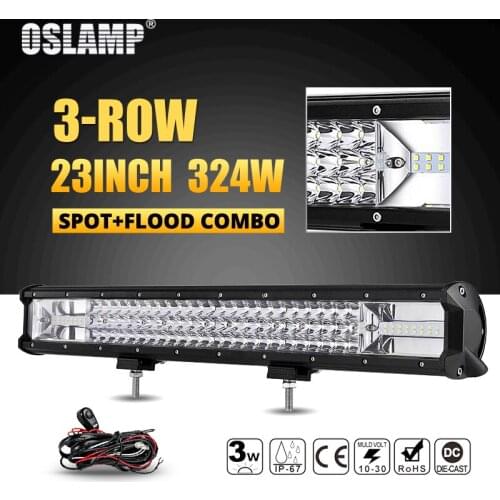 Oslamp 23inch 324W 3-Row LED Work Light Bar Combo Beam Offroad Led Light Bar 12v 24v Led Bar Driving Lamp Truck SUV ATV 4x4 4WD