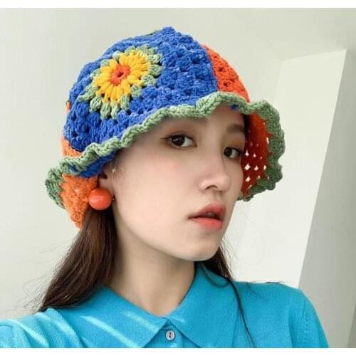 202105-2509167 Hand crochet COTTON LINE color flower holiday street lady leisure bucket cap women fishermen hat