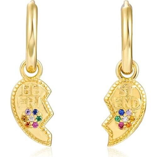 925 Silver Ear Buckle Heart BEST FRIEND Hoop Earrings for Women Colorful Crystal Pendant Earrings Birthday Gift for Friends