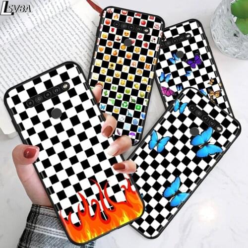 Checkerboard Black White for LG G8 G8S G8X V30 V35 V40 V50 V60 ThinQ Q60 K40 K50 K51 K61 K71 K92 K62 Soft Black Phone Case