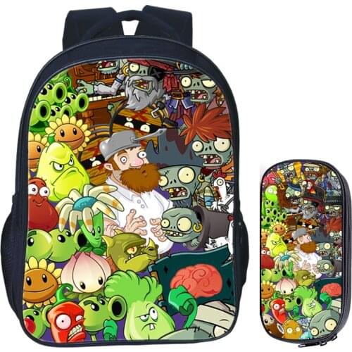 16 inch Plants VS Zombie School Bag for Kids Girls Boys Backpack Children School Sets Pencil Bag Toddler Schoolbag