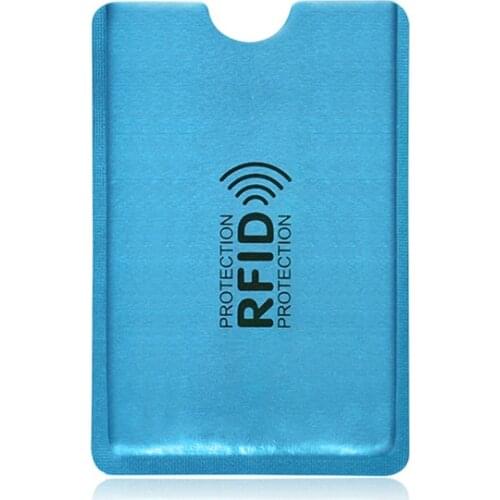 Blue 100pcs Anti Rfid Card Holder NFC Blocking Reader Lock Id Bank Card Holder Case Protection Metal Credit Card Case Aluminium