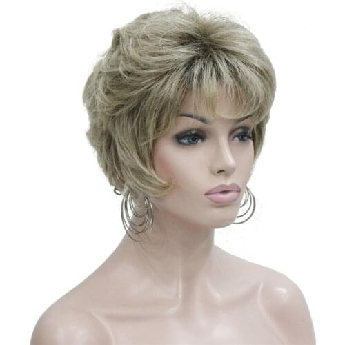 StrongBeauty Womens Wigs Natural Fluffy Ash Blonde Short Straight Hair Synthetic Full Wig