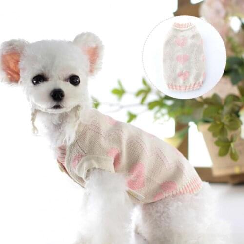 Pet Sweater Love-heart Pattern Dress-up Adorable Pet Dogs Cats Knitwear Cardigan Outfit for Teddy