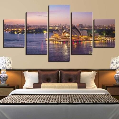 Home Decoration HD Prints 5 Pieces Sydney Opera House Wall Art Modular Pictures Landscape Artwork Canvas Painting Scenery Poster