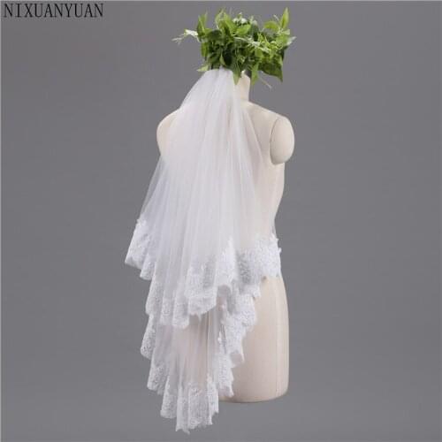 Highest Quality 1.5 meters Long Lace Long Elegant Luxury Tulle White and Ivory Wedding Bridal Veil Long Lace Edge Wedding Veil