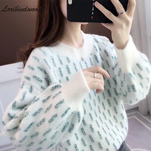 Loribindwood 2021 Lazy Wind Loose Pullover Bottoming Shirt Womens Autumn and Winter Thick Japanese Retro Jacquard Knitted Top
