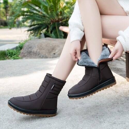 Winter Women Ankle Boots Warm Plush Snow Boots Waterproof Snow Shoes Big Size 42 41 Casual Shoes Zipper Fur Boots Non-Slip Flats