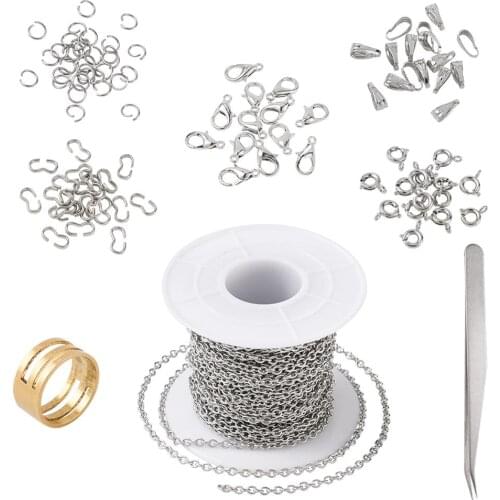 1Set Jewelry Findings with Lobster Claw Clasp Spring Ring Clasps Cable Chains Iron Link Connector Snap on Bails for DIY Necklace