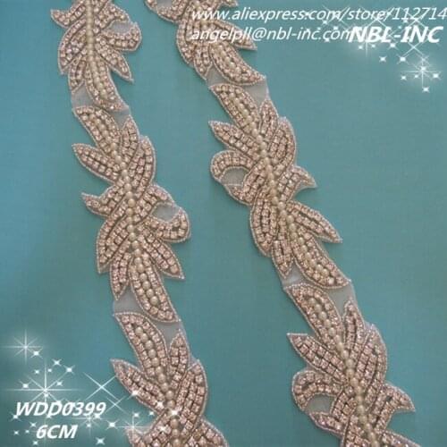 10 YARDS) Wholesale iron on bridal beaded rhinestone applique pearl trim for wedding dress garment sash WDD0399