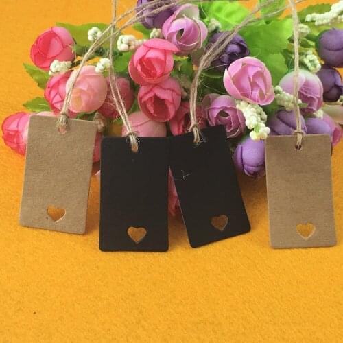 100Pcs/Lot 5x3cm Kraft Paper Tags For Wedding Mini Paper Label For DIY Cute Blank Kraft Tag Labels Love+100Pcs Hemp Strings