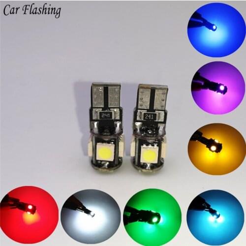 100X T10 Canbus White Blue Red Yellow Pink Green Ice Blue 5smd Car Light W5w 194 168 Error Bulbs DC 12V Wedge Lamp Parking Lamp