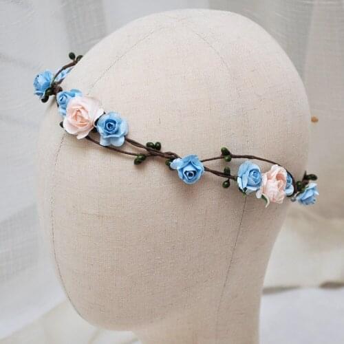 2018 6PCs Wholesale Wedding Flower Crown Hair Bands Rustic Light Blush Pink And Dusty Blue for Party,Prom