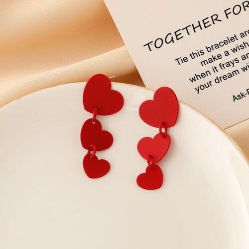 2021 Korean Red Heart Long Statement Drop Earrings Statement Bohemian Pendant Charm Love Earring Boucles D Oreille Femme Brincos