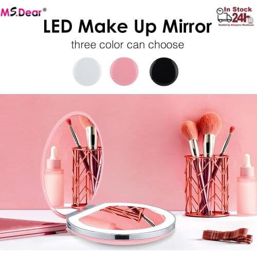3 Color 3X Magnifying Lighted Makeup Mirror USB Chargeable Light Mini Round Portable LED Make Up Mirror Sensing makeup mirror
