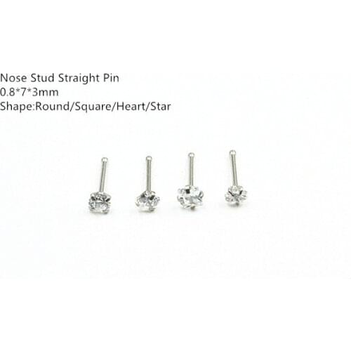 50pcs/Lot 20G CZ Nose Stud Screw Surgical Steel Nose Ring Nose Piercing Shine Nose Straight Pin Star Heart Shape Free Shipping