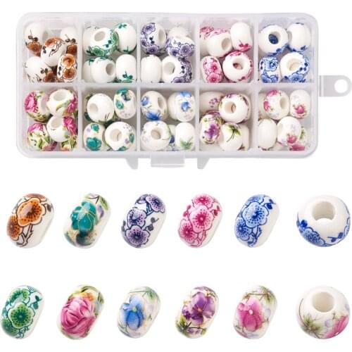 64~80Pcs/Box Flower Patterns Round Ceramic Loose Spacer Beads Handmade European Porcelain Beads for DIY Bracelet Jewelry Making