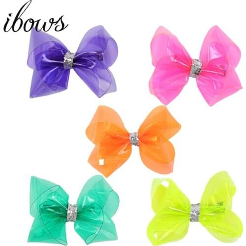 IBOWS 4" Hair Accessories Jelly Bows Kids Hairgrips Waterproof Summer Princess Glitter Hair Bows Hairpins Hair Clip for Girls