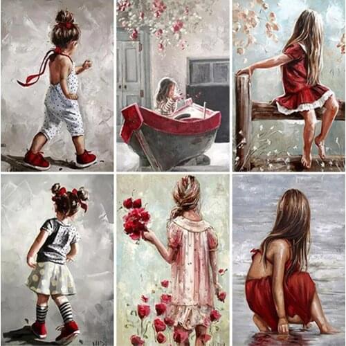 5D Diy Diamond Embroidery Flower Red Dress Little Girl Diamond Painting Cross Stitch Full Square Round Drill Home DecorZP-4237