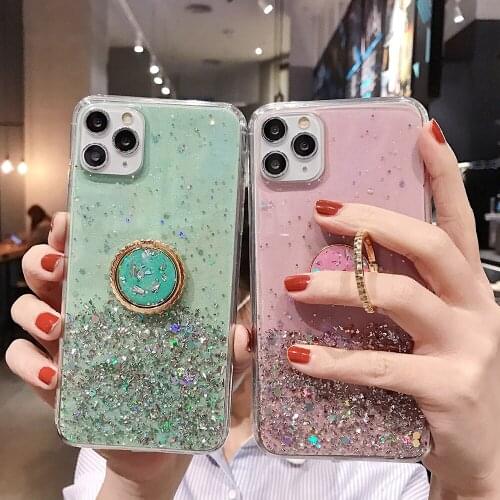 LOVECOM Gradient Glitter Phone Case For Huawei P40 P20 P30 Pro Lite Mate 30 20 Pro With Finger Ring Holder Soft Clear Back Cover
