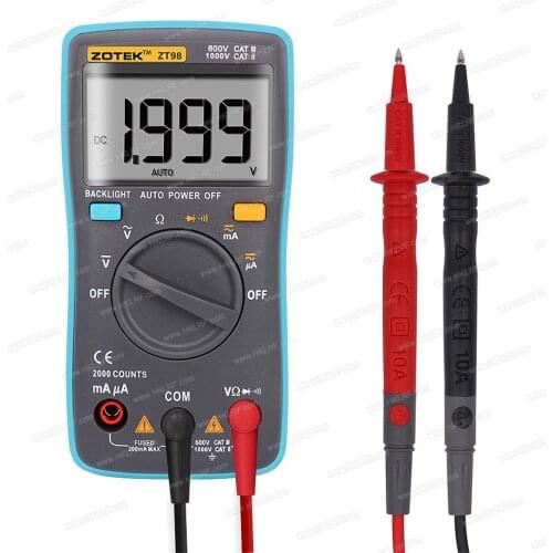 ZT98 Digital Multimeter Ammeter Voltmeter Resistance Frequency backlight Meter voltage Diode Frequency ZT98