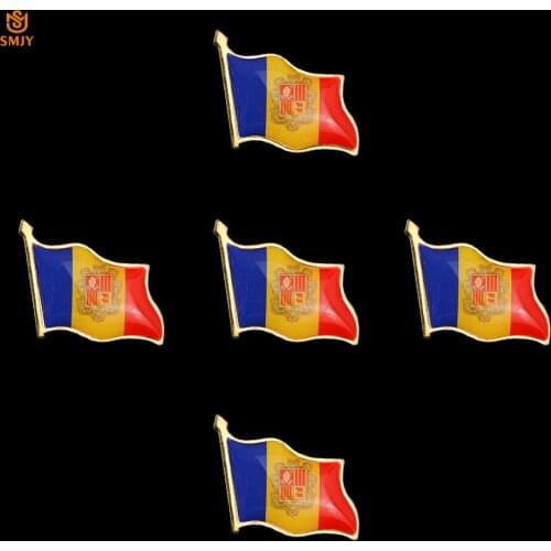 5PCS Patriot Andorra Enamel Pin Waving National Flag Gold High Quality Denim Jacket Lapel Pins Tie Tacks Jewelry Brooch Badge
