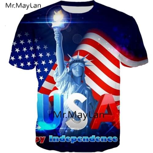 Statue of Liberty 3D printing T-shirt male / female American flag T-shirt trend casual mens T-shirt loose large size clothing