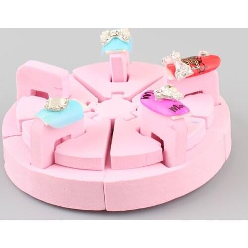 Hot Sale Pink Sponge Full Cover Kids False Nail Metallic Salon Tools Short Tips Display Rack Practice Stand Holder