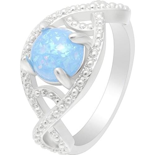 Hainon Blue Fire OPal Cross Rings For Women Silver Color Filled Jewelry Wedding Engagement Romantic Finger Rings Birthday Gifts