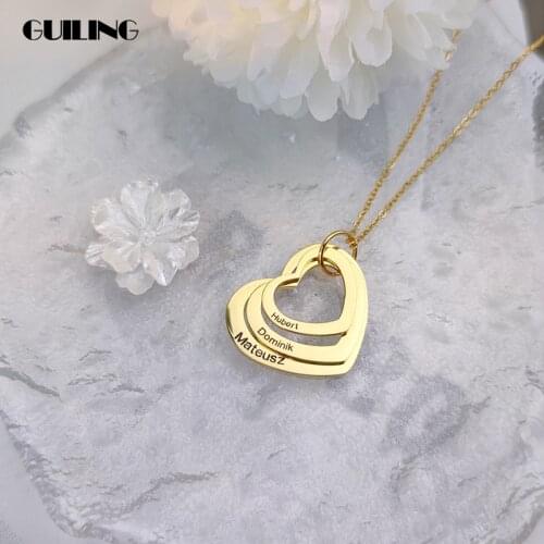 Dainty Customized Name Necklace Heart Pendant Charm Family Name Necklace Personalized Grandmother Gift Stainless Steel Jewelry