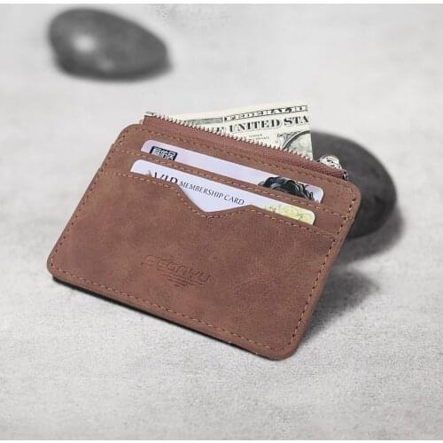 Mens Card Wallet Short Matte Leather Retro Multi-card Frosted Fabric Card Holder Money New Minimalist Purse Transparent Coins
