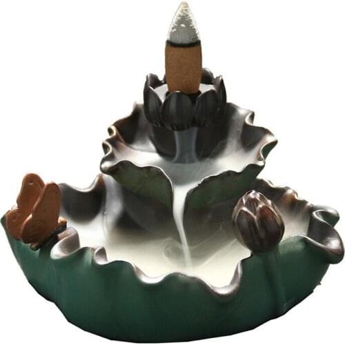 Creative Butterfly Lotus Incense Burner Furnace Ornamental Sandalwood Smoking Backflow Censer Ceramic Antique New N50