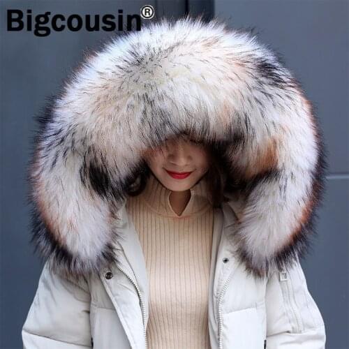 Women Luxury Fur collar Faux Raccoon Fur Winter Coat Scarves Big Size Warm Men Children Jackets Decor Female Fashion Wraps CG08